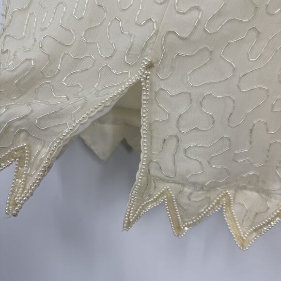 Lawrence Kazar Silk Beaded Sheath Dress Vintage size Small Ivory Short Sleeve - Picture 11 of 16